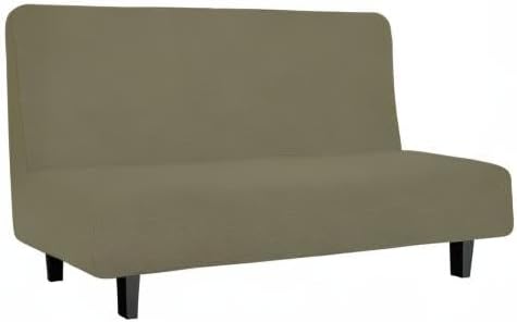 Easy-Going Stretch Futon Slipcover Armless Futon Bed Cover Furniture Protector Without Armrests with Elastic Bottom for Kids, Soft Jacquard Fabric Small Checks (Medium, Khaki)