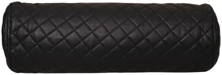 Neck Roll Pillow Cushion Cover, 24x7 Inch Full Moon Round Bolster Pillow Case, Cylinder Soft Lambskin Leather Pillowcase for Head, Spine & Neck Support During Sleep - Quilted Black Pack of 1