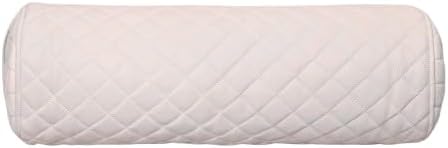 Neck Roll Pillow Cushion Cover, 16x5 Inch Full Moon Round Bolster Pillow Case, Cylinder Soft Lambskin Leather Pillowcase for Head, Spine & Neck Support During Sleep - Quilted White Pack of 1