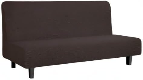 Easy-Going Stretch Futon Slipcover Armless Sofa Cover Furniture Protector Without Armrests Slipcover Soft with Elastic Bottom for Kids, Spandex Jacquard Fabric Small Checks(futon,Chocolate)