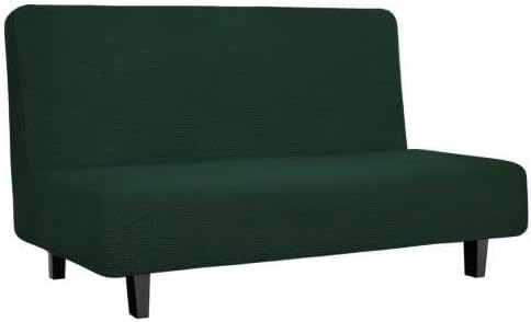 Easy-Going Stretch Futon Slipcover Armless Futon Bed Cover Furniture Protector Without Armrests with Elastic Bottom for Kids, Soft Jacquard Fabric Small Checks (Medium, Dark Green)