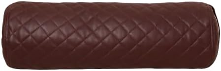 Neck Roll Pillow Cushion Cover, 22x5 Inch Full Moon Round Bolster Pillow Case, Cylinder Soft Lambskin Leather Pillowcase for Head, Spine & Neck Support During Sleep - Quilted Dark Brown Pack of 1