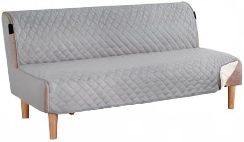 H.VERSAILTEX Reversible Futon Cover Water Repellent Armless Sofa Slipcover Washable Furniture Protector with Adjustable Elastic Strap Anti-Slip Futon Bed Cover for Dog 70" Width Seat(Light Grey/Beige)