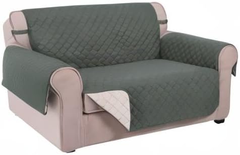 U-NICE HOME Loveseat Sofa Cover Reversible Couch Cover for Dogs with Elastic Straps Water Resistant Furniture Protector for Pets Couch Cover for 2 Cushion Couch (Loveseat, Grey/Beige)