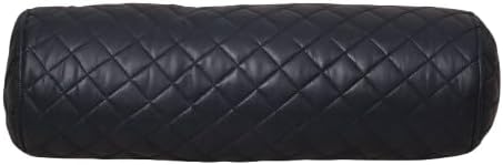 Neck Roll Pillow Cushion Cover, 14x6 Inch Full Moon Round Bolster Pillow Case, Cylinder Soft Lambskin Leather Pillowcase for Head, Spine & Neck Support During Sleep - Quilted Gun Metal Blue Pack of 1