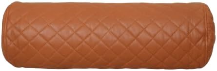 Neck Roll Pillow Cushion Cover, 24x7 Inch Full Moon Round Bolster Pillow Case, Cylinder Soft Lambskin Leather Pillowcase for Head, Spine & Neck Support During Sleep - Quilted Tan Pack of 1