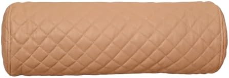 Neck Roll Pillow Cushion Cover, 18x5 Inch Full Moon Round Bolster Pillow Case, Cylinder Soft Lambskin Leather Pillowcase for Head, Spine & Neck Support During Sleep - Quilted Beige Pack of 1