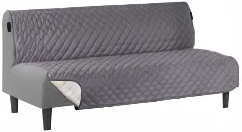 H.VERSAILTEX Reversible Futon Cover Water Repellent Armless Sofa Slipcover Washable Furniture Protector with Adjustable Elastic Strap Anti-Slip Futon Bed Cover for Dogs 70" Width Seat(Grey/Beige)