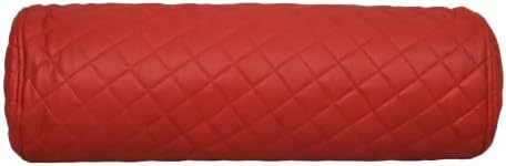 Neck Roll Pillow Cushion Cover, 18x7 Inch Full Moon Round Bolster Pillow Case, Cylinder Soft Lambskin Leather Pillowcase for Head, Spine & Neck Support During Sleep - Quilted Cherry Red Pack of 1