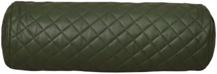 Neck Roll Pillow Cushion Cover, 22x7 Inch Full Moon Round Bolster Pillow Case, Cylinder Soft Lambskin Leather Pillowcase for Head, Spine & Neck Support During Sleep - Quilted Dark Green Pack of 1