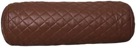 Neck Roll Pillow Cushion Cover, 18x6 Inch Full Moon Round Bolster Pillow Case, Cylinder Soft Lambskin Leather Pillowcase for Head, Spine & Neck Support During Sleep - Quilted Chocolate Brown Pack of 1