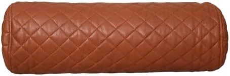 Neck Roll Pillow Cushion Cover, 18x6 Inch Full Moon Round Bolster Pillow Case, Cylinder Soft Lambskin Leather Pillowcase for Head, Spine & Neck Support During Sleep - Quilted Brown Pack of 1