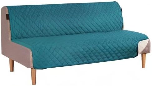 H.VERSAILTEX Reversible Futon Cover Water Repellent Armless Sofa Slipcover Washable Furniture Protector with Adjustable Elastic Strap Anti-Slip Futon Bed Cover for Dogs 70" Width Seat(Dark Teal/Beige)