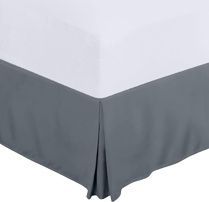 Queen Size Bed Skirt 600 TC Egyptian Cotton 21 Inch Drop Easy Fit - Bed Skirt for Queen 60x80 Inch Beds - Center & Corner Pleats, Dark Gray