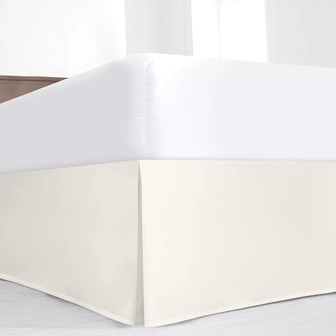 SKY BEDDINGS Luxury Pleated Full Bed Skirt with Split Corners - 16 Inch Tailored Drop - Pleated Dust Ruffle - Wrinkle-Free 100% Microfiber - Easy Fit, Soft & Durable - Ivory