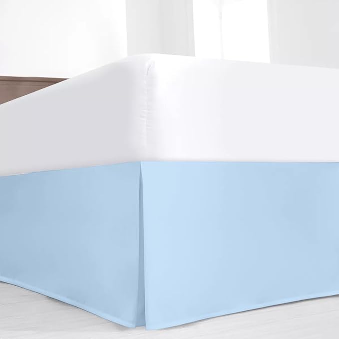 SKY BEDDINGS Luxury Pleated Full Bed Skirt with Split Corners - 18 Inch Tailored Drop - Pleated Dust Ruffle - Wrinkle-Free 100% Microfiber - Easy Fit, Soft & Durable - Light Blue