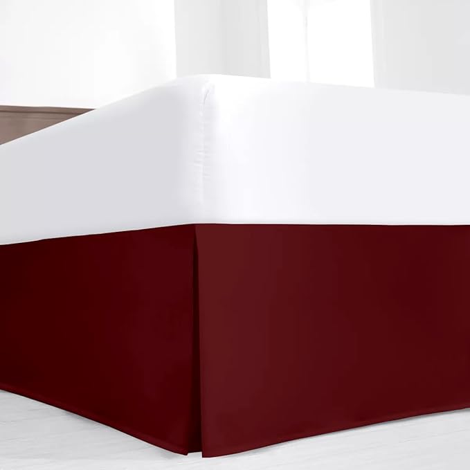 SKY BEDDINGS Luxury Pleated Queen Bed Skirt with Split Corners - 16 Inch Tailored Drop - Pleated Dust Ruffle - Wrinkle-Free 100% Microfiber - Easy Fit, Soft & Durable - Burgundy