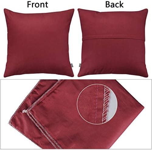 4-Pack 100% Cotton Comfortable Solid Decorative Throw Pillow Case Square Cushion Cover Pillowcase Sublimation Blank Pillow Covers(Cover Only,No Insert)(16x16 inch/ 40x40cm, Wine red)