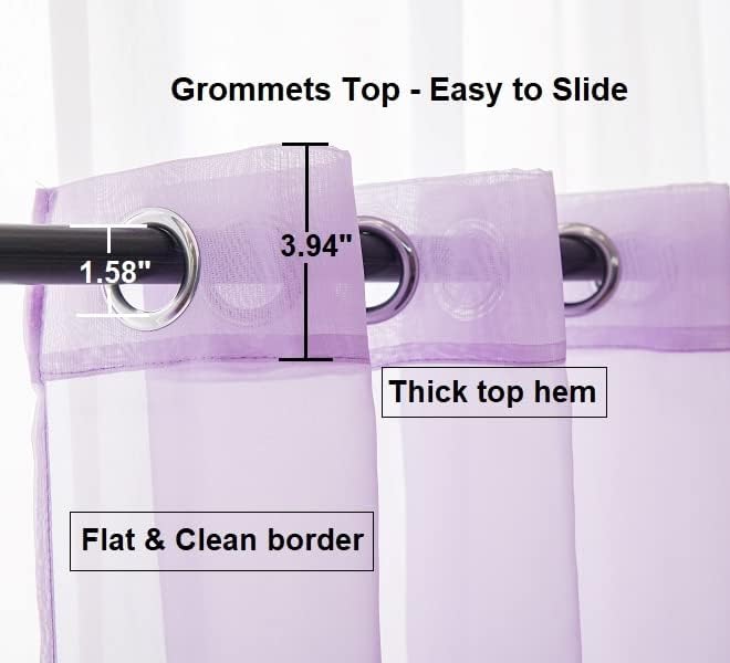PI Sheer Curtains with Eyelets,Hazy Voile Textured,Elegant Window Treatment for Girls Room/Wedding 2 Panels (W52 X L95, Violet Purple)