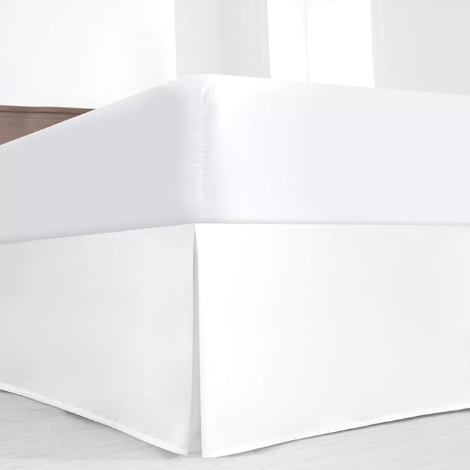 SKY BEDDINGS Luxury Pleated Twin Bed Skirt with Split Corners - 12 Inch Tailored Drop - Pleated Dust Ruffle - Wrinkle-Free 100% Microfiber - Easy Fit, Soft & Durable - White