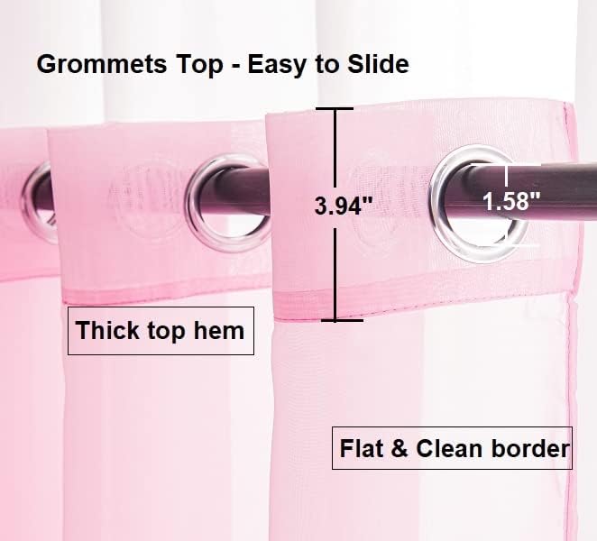 PI Pink Sheer Short Curtains 63 Inches Long with Grommet,Lightweight Voile Window Treatment for Girls Room 2 Panels (W42 X L63, Bright Pink)