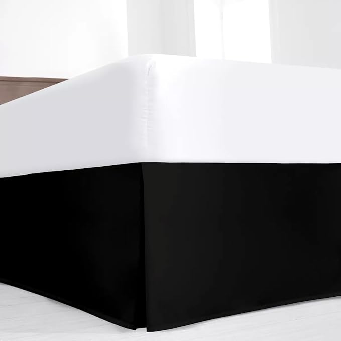 SKY BEDDINGS Luxury Pleated King Bed Skirt with Split Corners - 14 Inch Tailored Drop - Pleated Dust Ruffle - Wrinkle-Free 100% Microfiber - Easy Fit, Soft & Durable - Black