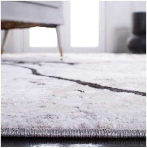 SAFAVIEH Amelia Collection Area Rug - 5' Square, Grey & Black, Modern Abstract Design, Non-Shedding & Easy Care, Ideal for High Traffic Areas in Living Room, Bedroom (ALA293K)