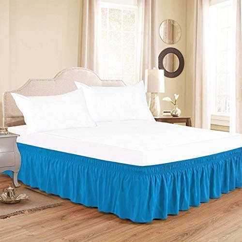Turquoise Wrap Around Bed Skirts with 16" Drop - Three Sides Fabric Adjustable Elastic Dust Ruffle Silky Soft -600 TC Stretchy Bed Skirt-King XL(78"X 84") Turquoise