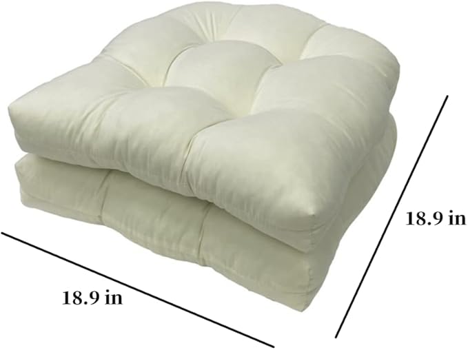 Srutirbo Pack of 2 Outdoor Indoor Tufted Seat Cushions, 18.9" x 18.9" U-Shape Cushions for Wicker Chair Seat,Patio Cushions, Furniture Dinning Chair Pad (Beige)