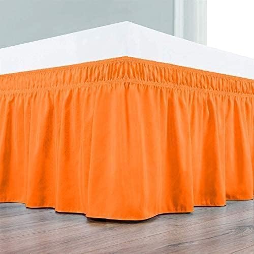 Orange Wrap Around Bed Skirts with 16" Drop - Three Sides Fabric Adjustable Elastic Dust Ruffle Silky Soft -600 TC Stretchy Bed Skirt-RV King(72"X 80") Orange