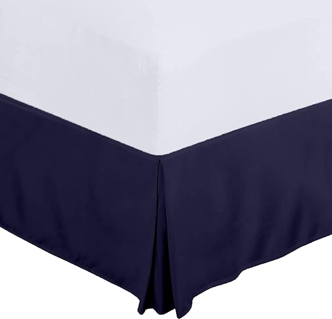 Full Size Bed Skirt 600 TC Egyptian Cotton 16 Inch Drop Easy Fit - Bed Skirt for Full 54x75 Inch Beds - Center & Corner Pleats, Navy Blue