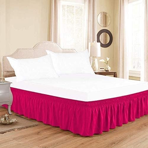 Hot Pink Wrap Around Bed Skirts with 16" Drop - Three Sides Fabric Adjustable Elastic Dust Ruffle Silky Soft -600 TC Stretchy Bed Skirt-RV King(72"X 80") Hot Pink