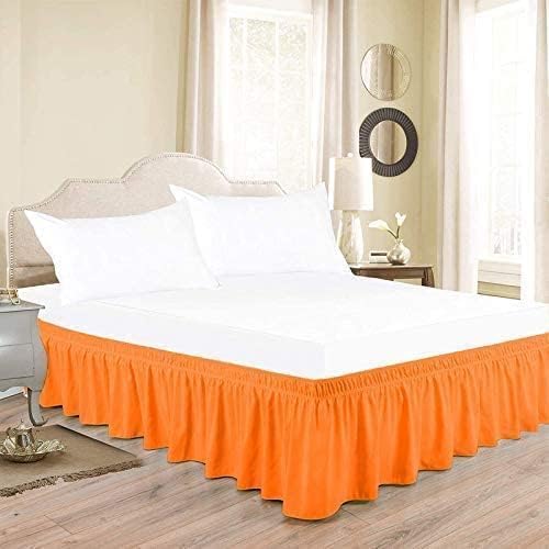 Orange Wrap Around Bed Skirts with 16" Drop - Three Sides Fabric Adjustable Elastic Dust Ruffle Silky Soft -600 TC Stretchy Bed Skirt-Queen XL(60"X 84") Orange