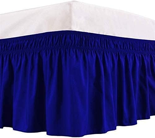 Royal Blue Wrap Around Bed Skirts with 16" Drop - Three Sides Fabric Adjustable Elastic Dust Ruffle Silky Soft -600 TC Stretchy Bed Skirt-Short Queen(60"X 75") Royal Blue