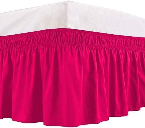 Hot Pink Wrap Around Bed Skirts with 16" Drop - Three Sides Fabric Adjustable Elastic Dust Ruffle Silky Soft -600 TC Stretchy Bed Skirt-Twin XL(39"X 80") Hot Pink