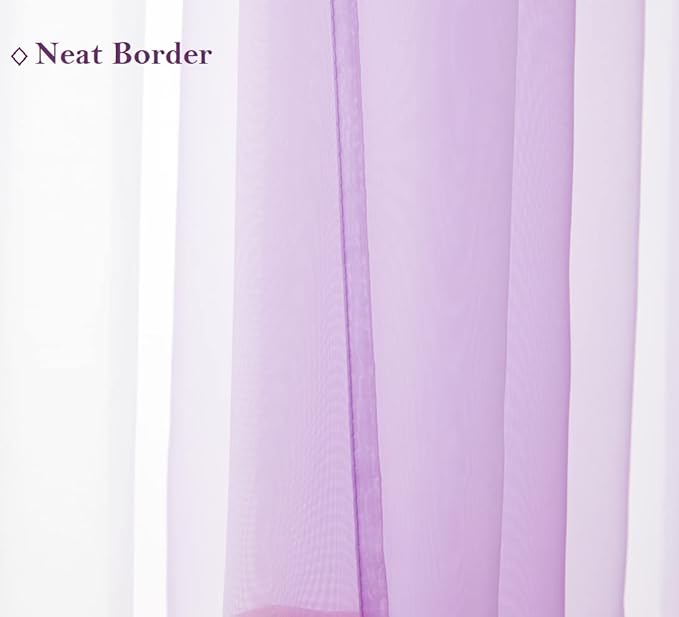 PI Purple Sheer Short Curtains 63 Inches Long with Grommets,Hazy Sheer Voile Curtain for Home Decoration/Girls Room 2 Panels (W42 X L63, Purple)
