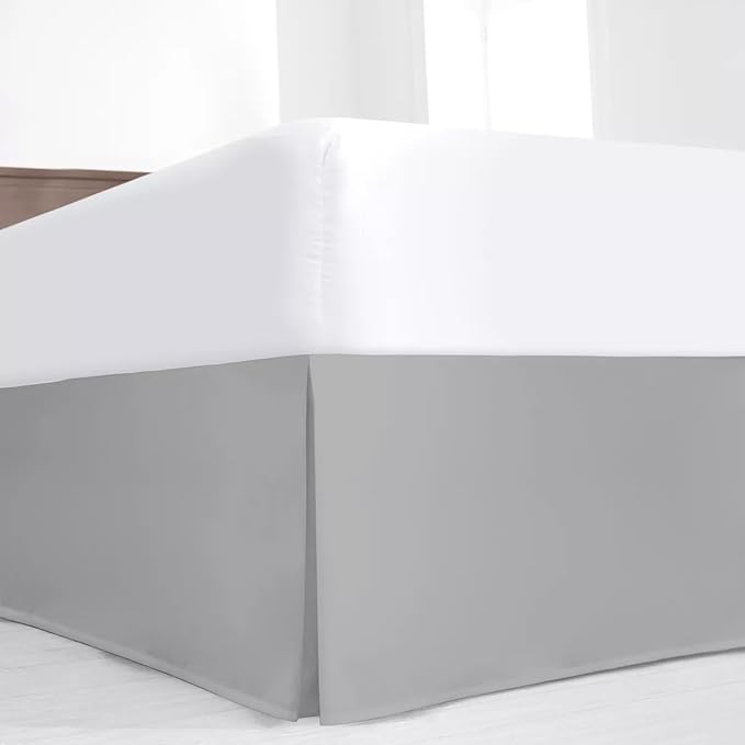 SKY BEDDINGS Luxury Pleated Twin Bed Skirt with Split Corners - 16 Inch Tailored Drop - Pleated Dust Ruffle - Wrinkle-Free 100% Microfiber - Easy Fit, Soft & Durable - Light Grey