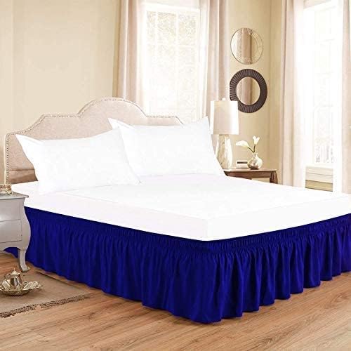 Royal Blue Wrap Around Bed Skirts - Three Sides Fabric Adjustable Elastic Dust Ruffle Soft -600 TC Stretchy Bed Skirt-Olympic Queen(66""X 80"") Royal Blue