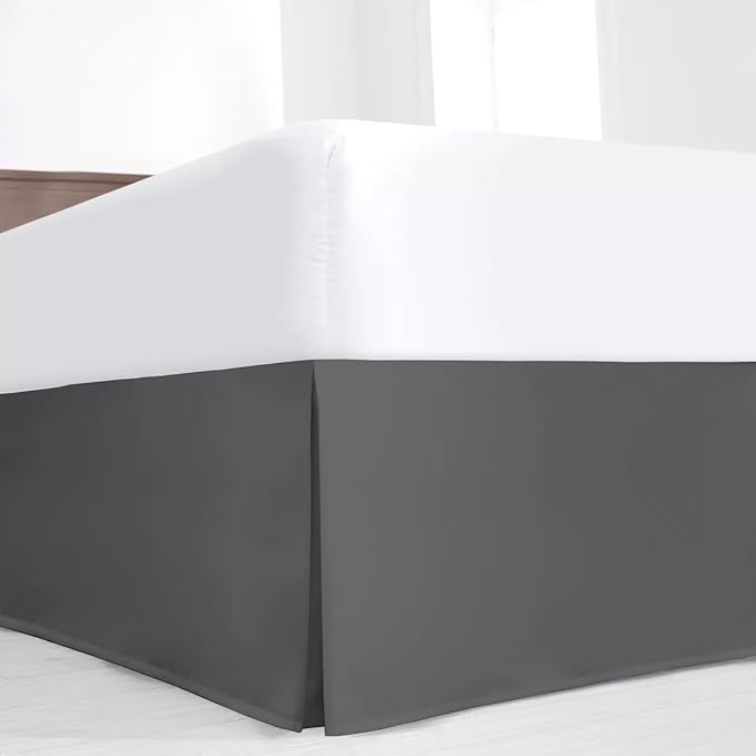 SKY BEDDINGS Luxury Pleated Twin Bed Skirt with Split Corners - 16 Inch Tailored Drop - Pleated Dust Ruffle - Wrinkle-Free 100% Microfiber - Easy Fit, Soft & Durable - Dark Grey