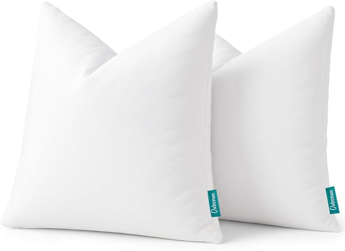 Oubonun 24x24 Feather Down Alternative Throw Pillow Inserts, 100% Cotton Cover, Medium Firm Decorative Pillow Inserts for Couch, Sofa, Bed, Chair (Set of 2)