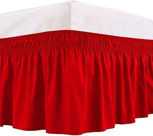 Red Wrap Around Bed Skirts with 16" Drop - Three Sides Fabric Adjustable Elastic Dust Ruffle Silky Soft -600 TC Stretchy Bed Skirt-Queen(60"X 80") Red