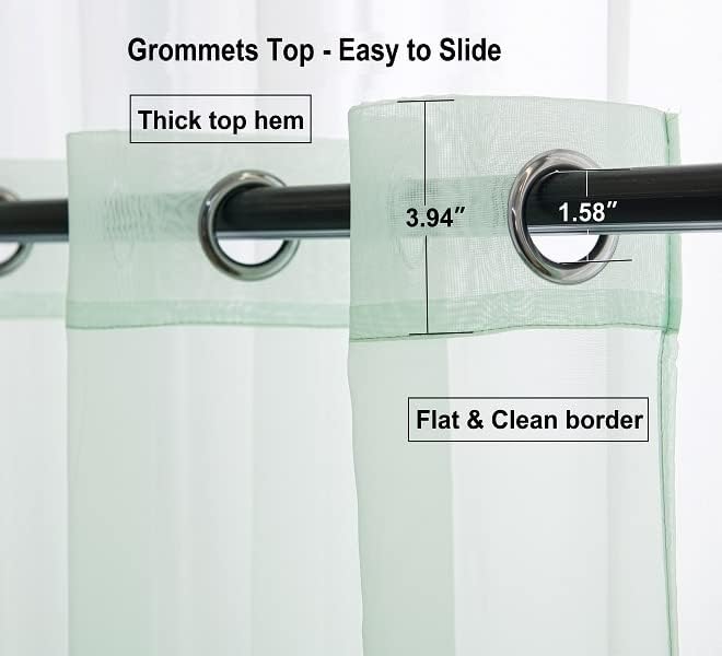 PI Green Sheer Curtains 84 Inches Long,Grommet Top Transparent Voile Sheer Draperies for Nursey/Kindergarten 2 Panels (W52 X L84, Mint Green)