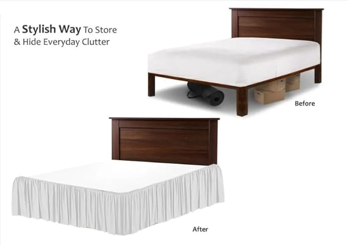 SlumberWell Twin Bed Skirt with Split Corners, Soft Microfiber, 14 Inch Drop, Ivory Solid, Elegant Ruffled Design