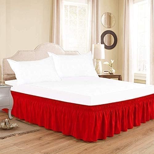 Red Wrap Around Bed Skirts with 16" Drop - Three Sides Fabric Adjustable Elastic Dust Ruffle Silky Soft -600 TC Stretchy Bed Skirt-California King(72"X 84") Red