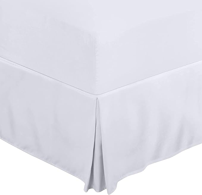 Queen Size Bed Skirt 600 TC Egyptian Cotton 16 Inch Drop Easy Fit - Bed Skirt for Queen 60x80 Inch Beds - Center & Corner Pleats, White Solid