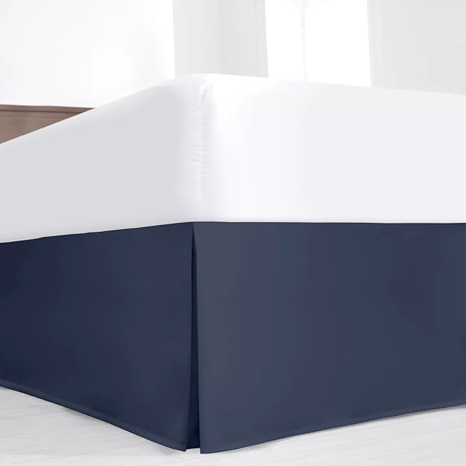 SKY BEDDINGS Luxury Pleated Full Bed Skirt with Split Corners - 16 Inch Tailored Drop - Pleated Dust Ruffle - Wrinkle-Free 100% Microfiber - Easy Fit, Soft & Durable - Navy Blue