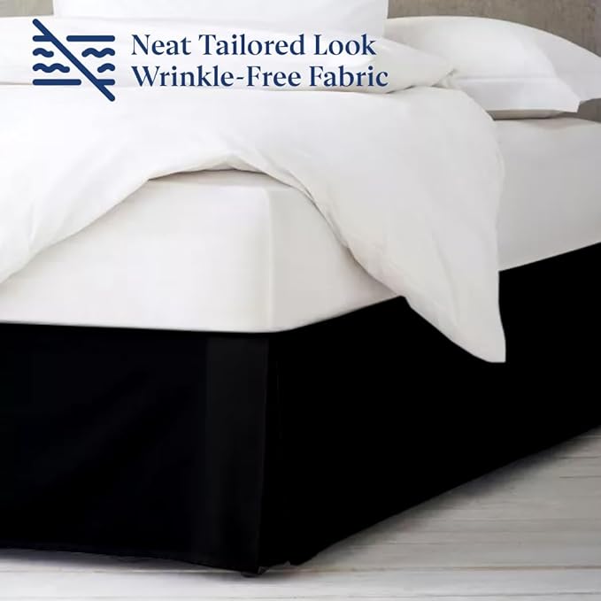 SKY BEDDINGS Luxury Pleated Queen Bed Skirt with Split Corners - 12 Inch Tailored Drop - Pleated Dust Ruffle - Wrinkle-Free 100% Microfiber - Easy Fit, Soft & Durable - Black