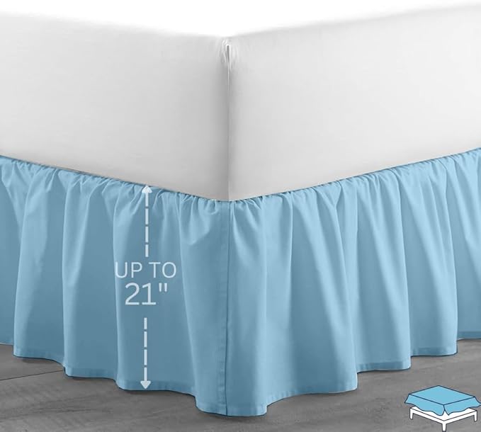 Ruffle Bed Skirt with Split Corners, Microfiber Dust Ruffled for a Perfectly Tailored Bedding Ensemble, Wrinkle and Fade Free, Easy Fit, Twin Size 21 Inch Drop, Light Blue