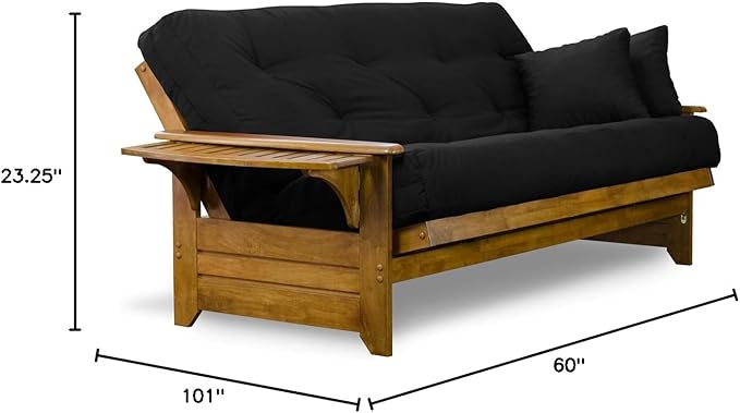 Nirvana Futons Brentwood Tray Arm Futon Sofabed Set - Queen Frame, 8" Thick Black Mattress, Rich Heritage Finish
