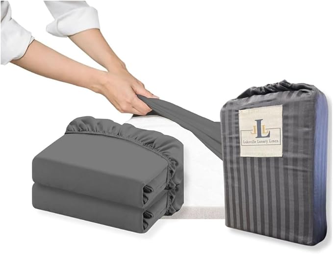 Lukeville's Cot Sheet 30" x 80", Daycare for Cot Size Mattress Sheets Pack of 2 Fitted Narrow Twin/Camp Bunk/Rvs Bunk/Trifold Mattress, Soft and PolyBlend Microfiber Cover for Toddler, Dark Grey